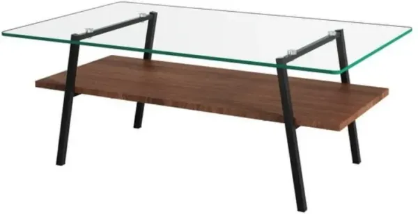 Rectangular Coffee Table with Tempered Glass Top and Metal Legs for Living Room