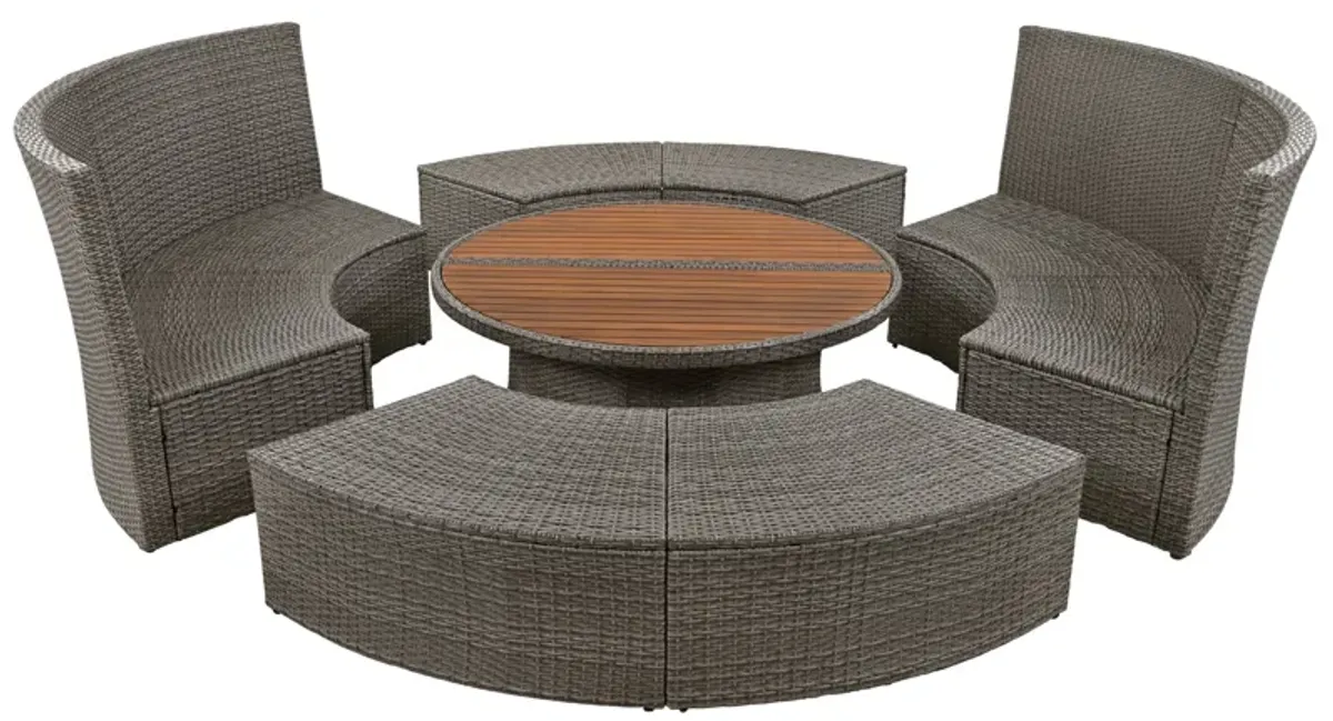 Merax 5-Piece Round Rattan Sectional Sofa Set