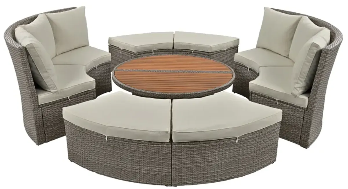 Merax 5-Piece Round Rattan Sectional Sofa Set