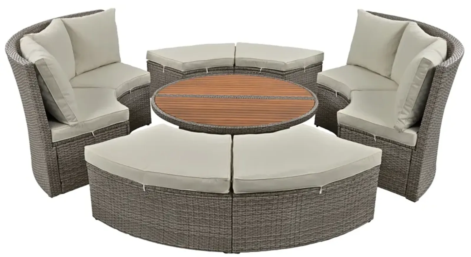 Merax 5-Piece Round Rattan Sectional Sofa Set