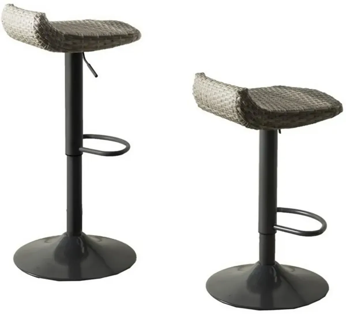 Max 34 Inch Outdoor Barstool, Gray Resin Woven Wicker, Foldable, Set of 2-Benzara