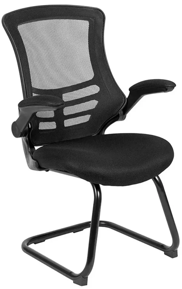 Flash Furniture Kelista Black Mesh Sled Base Side Reception Chair with Flip-Up Arms