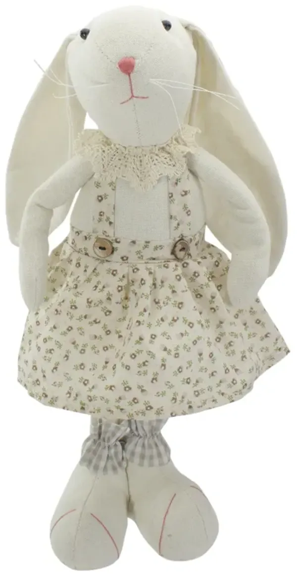 14.5" Beige and Cream Standing Girl Easter Bunny Rabbit Spring Figure
