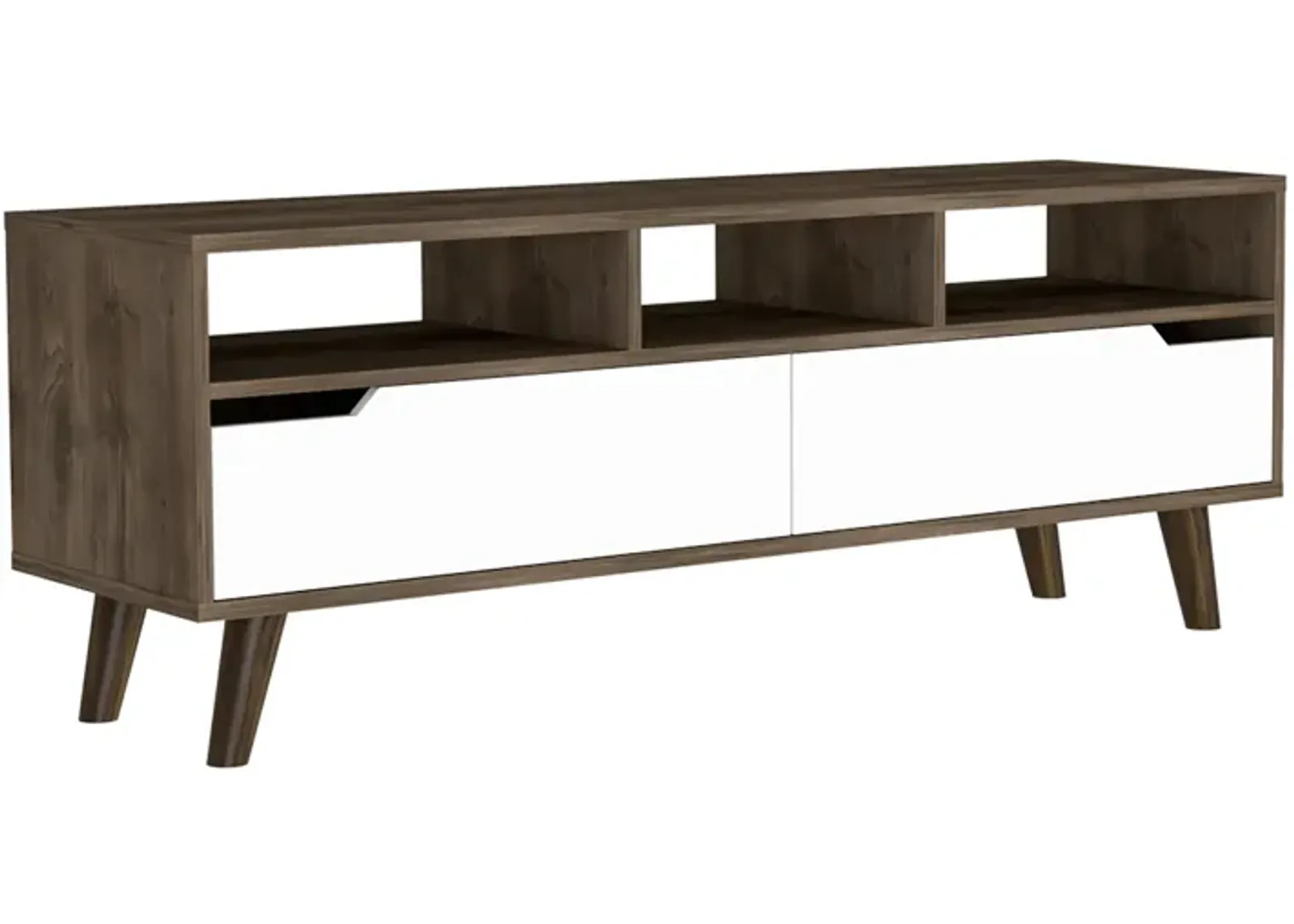 Oslo Tv Stand for TV�s up 51", Two  Drawers, Four Legs, Three Open Shelves -Dark Brown / White