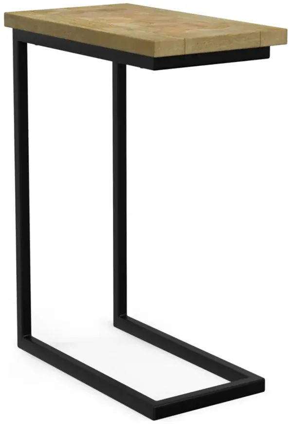 SIMPLIHOME Skyler Solid Mango Wood and Metal 18 inch Wide Rectangle Industrial C Side Table with Inlay in Natural, Fully Assembl