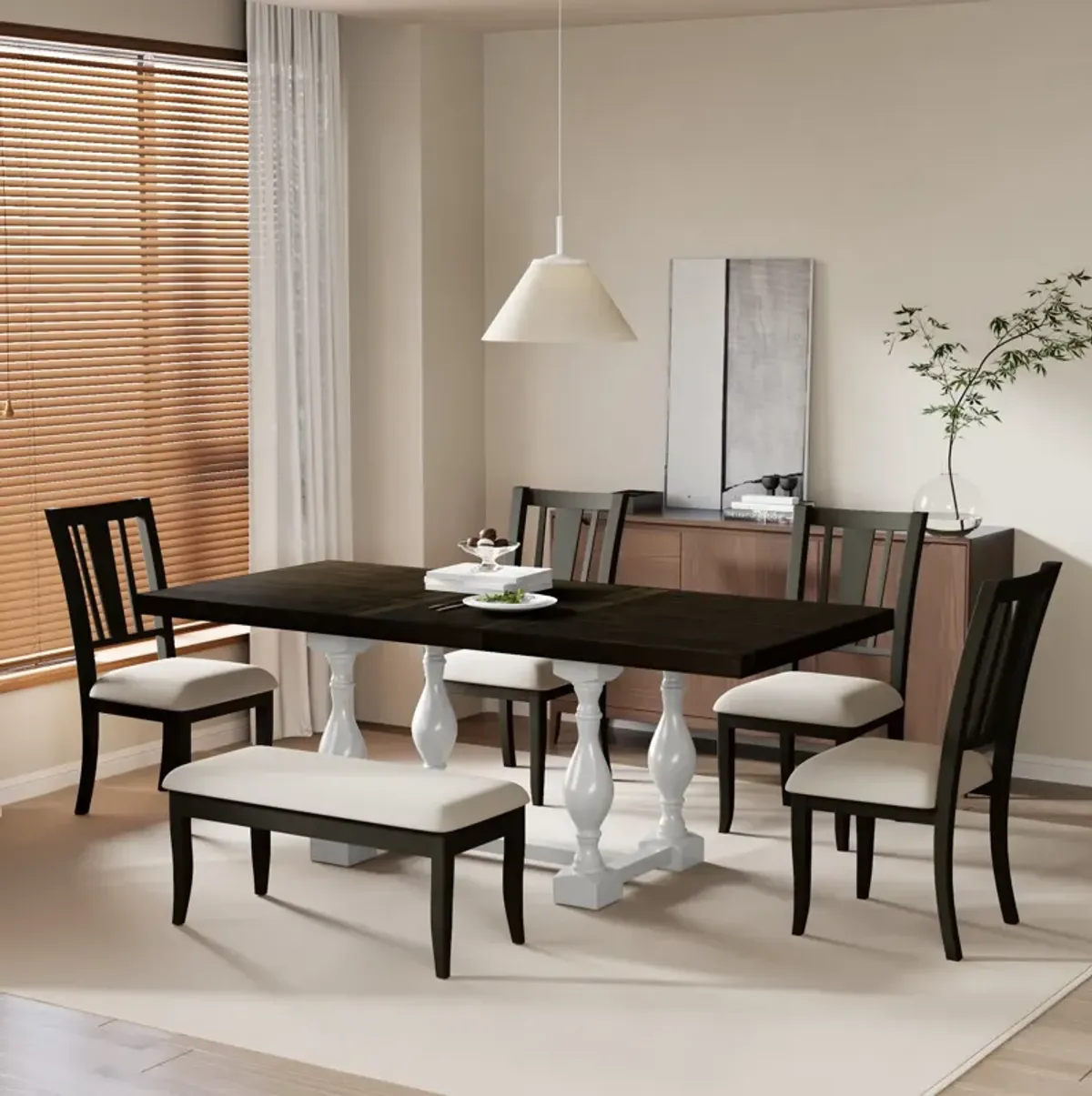 Merax 6-Piece Dining Table Chairs Bench Set