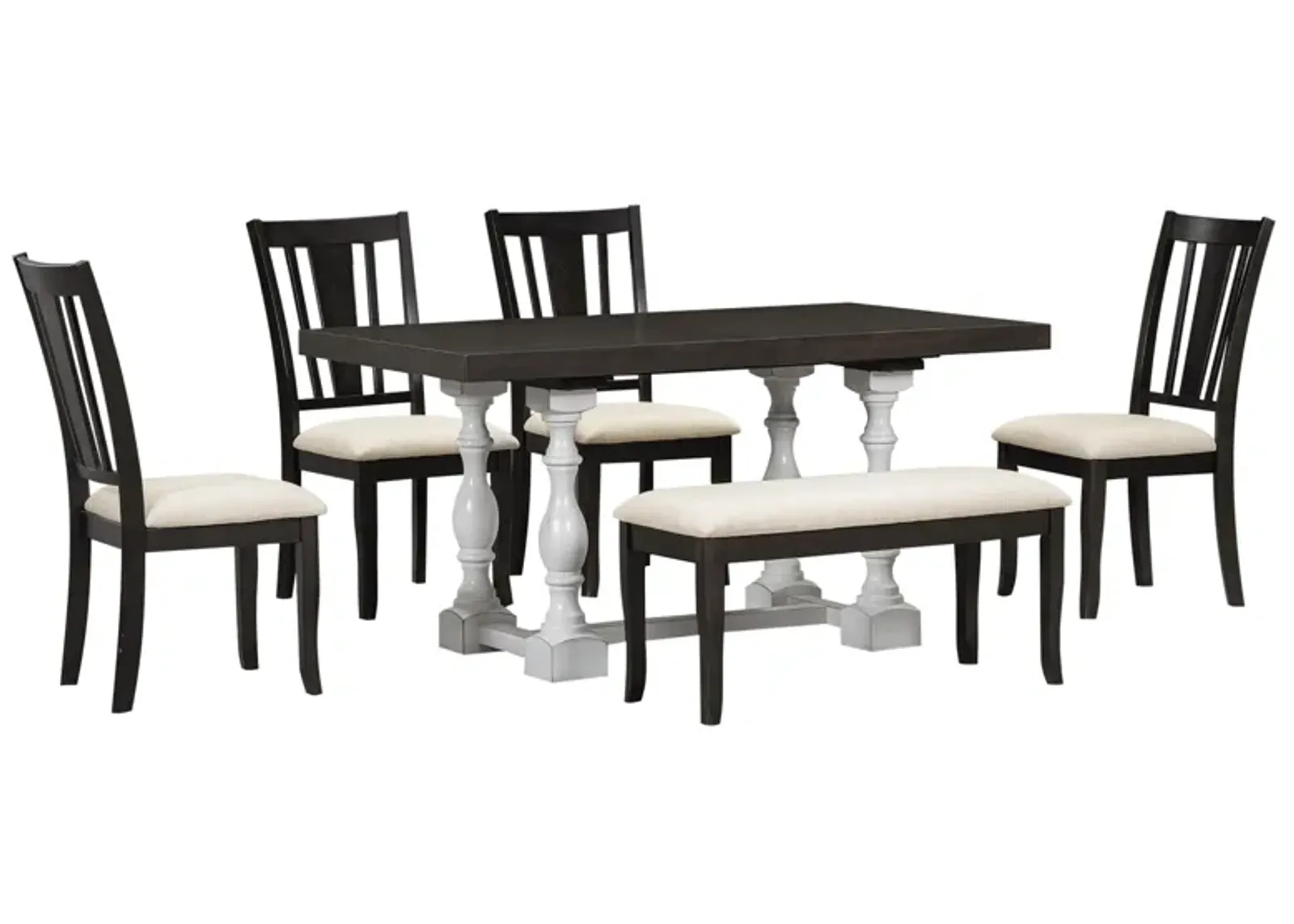 Merax 6-Piece Dining Table Chairs Bench Set