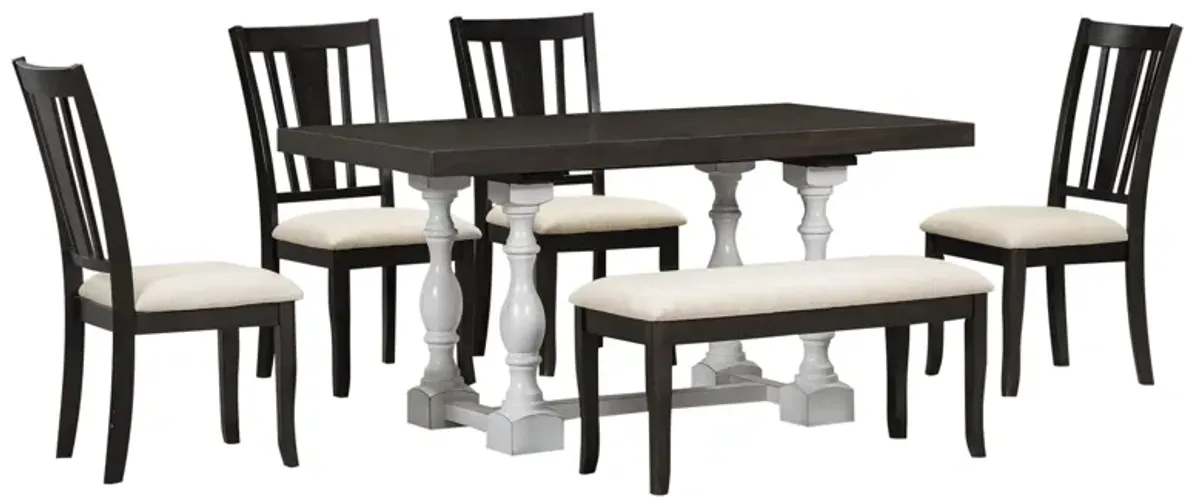 Merax 6-Piece Dining Table Chairs Bench Set