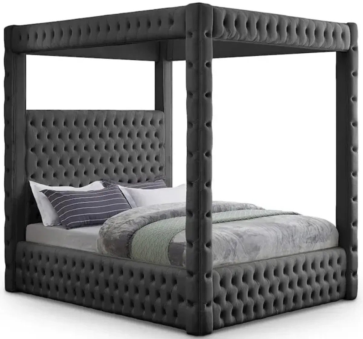Meridian Furniture Royal Grey Velvet Queen Bed