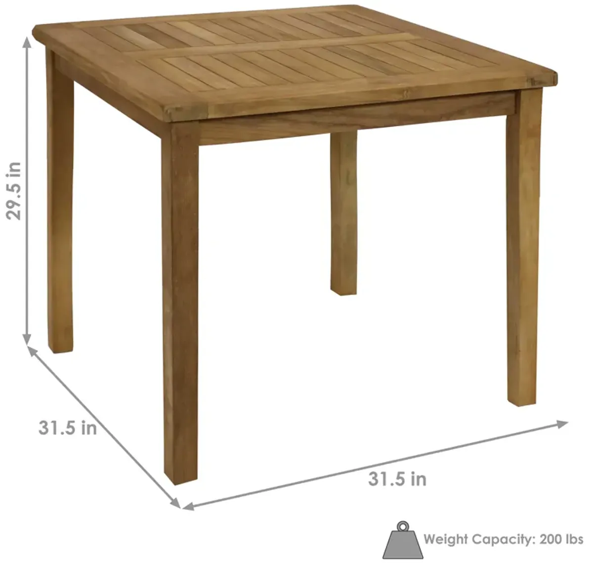 Sunnydaze 31.5 in Solid Teak Square Patio Dining Table