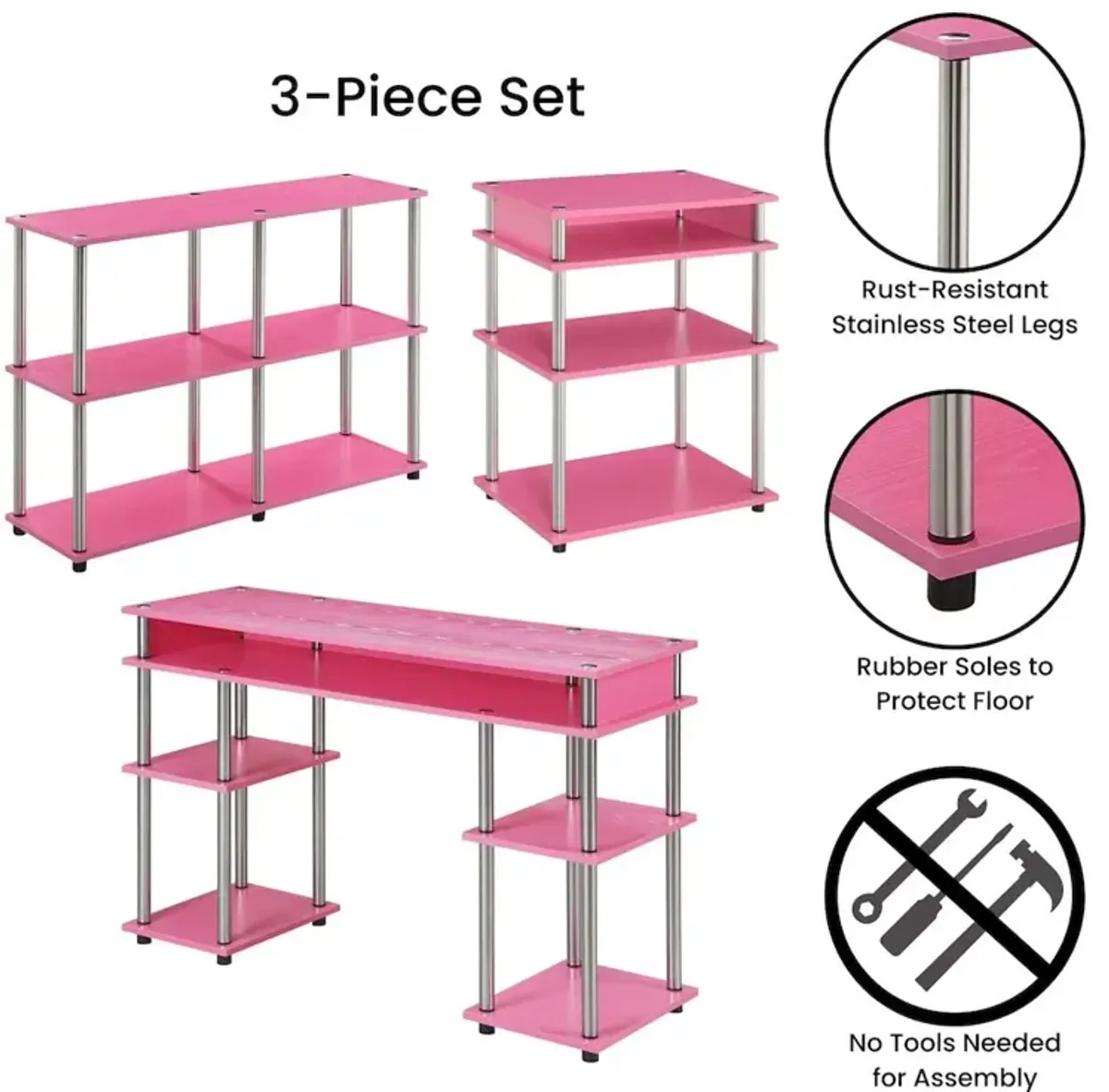 Convenience Concepts Designs2Go No Tools Desk, Printer Stand, and Console Table Set