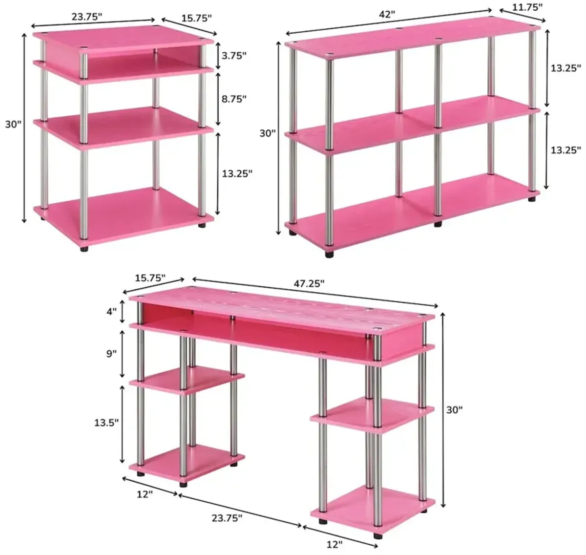 Convenience Concepts Designs2Go No Tools Desk, Printer Stand, and Console Table Set