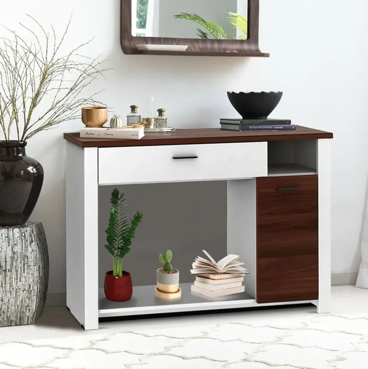 48 Inch Console Table with Drawer and Cabinet