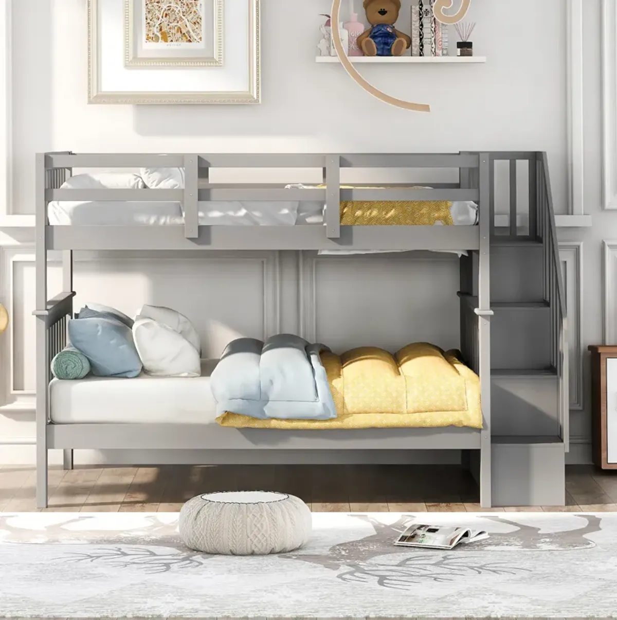 Modern Storage Bunk Bed with Open Shelves