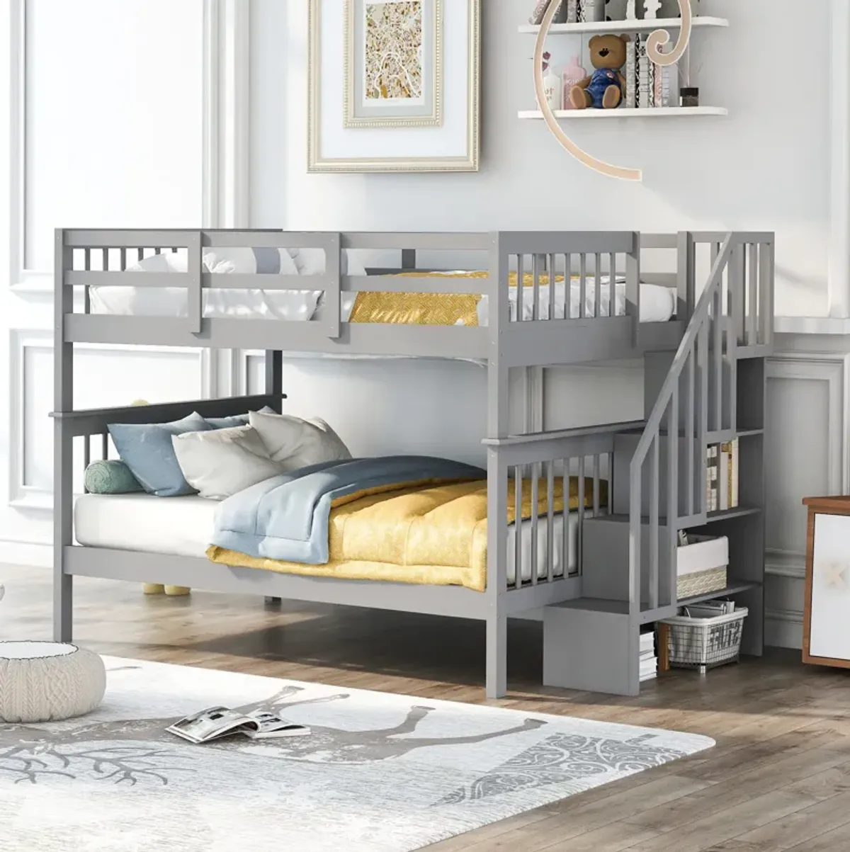 Modern Storage Bunk Bed with Open Shelves