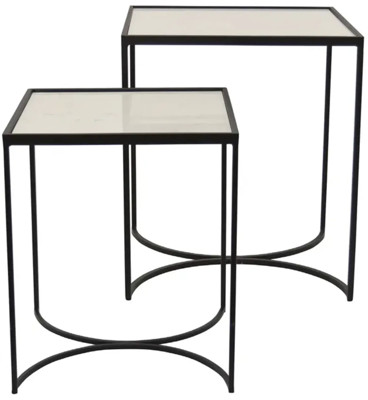 24 Inch Plant Stands Set of 2, White Marble Top, Minimalist Black Frame - Benzara