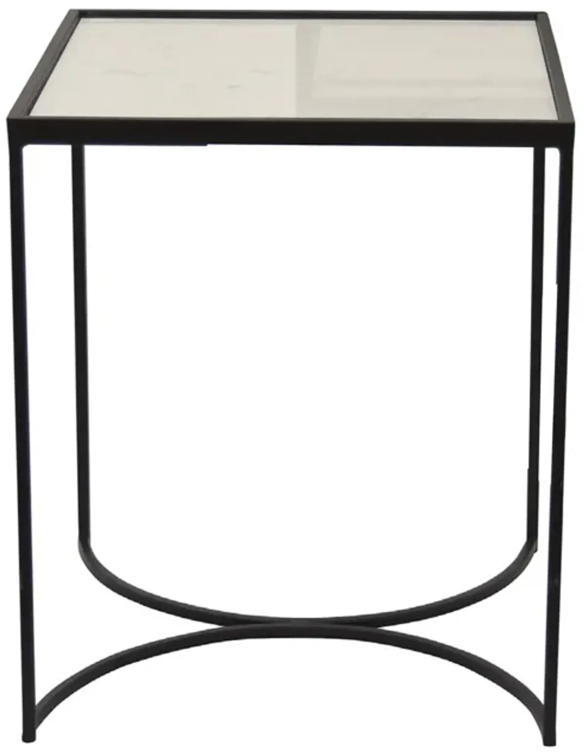 24 Inch Plant Stands Set of 2, White Marble Top, Minimalist Black Frame - Benzara