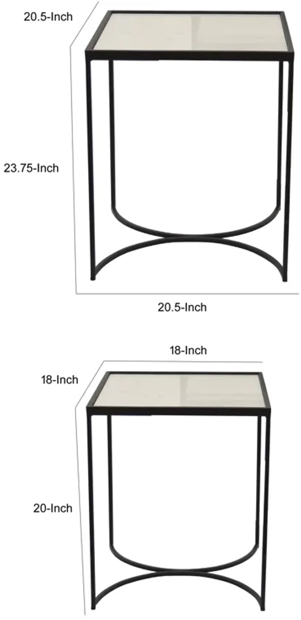 24 Inch Plant Stands Set of 2, White Marble Top, Minimalist Black Frame - Benzara