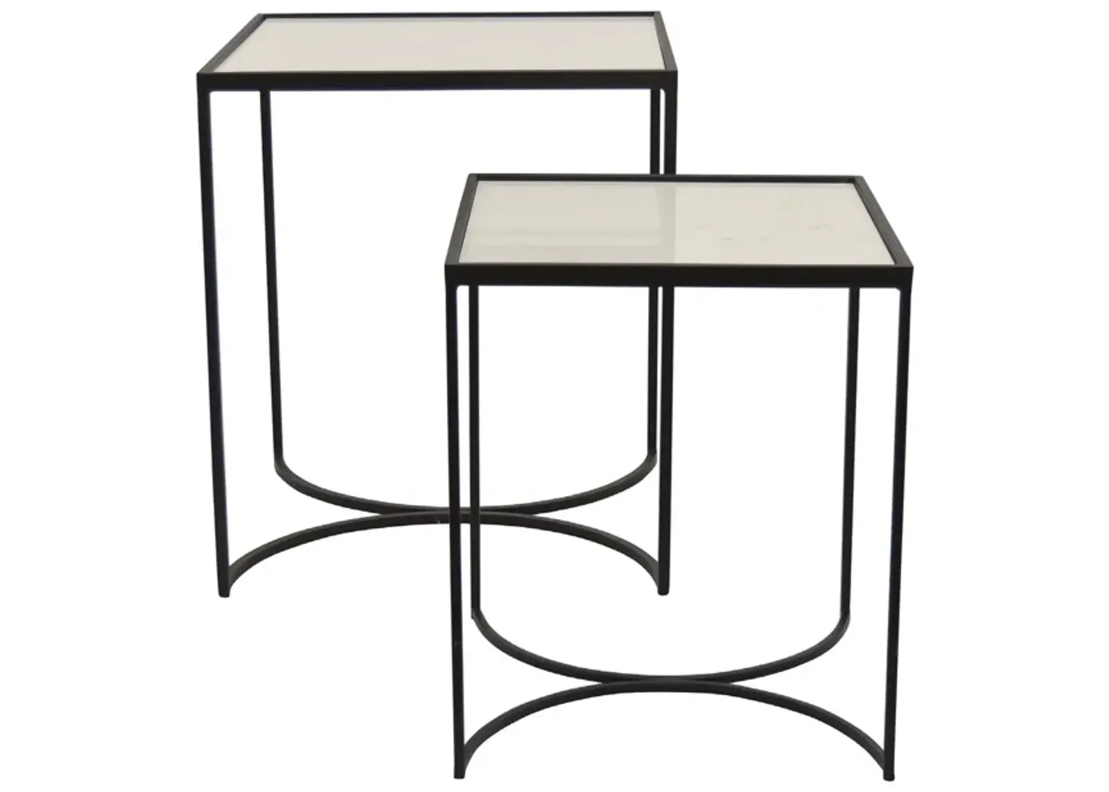 24 Inch Plant Stands Set of 2, White Marble Top, Minimalist Black Frame - Benzara