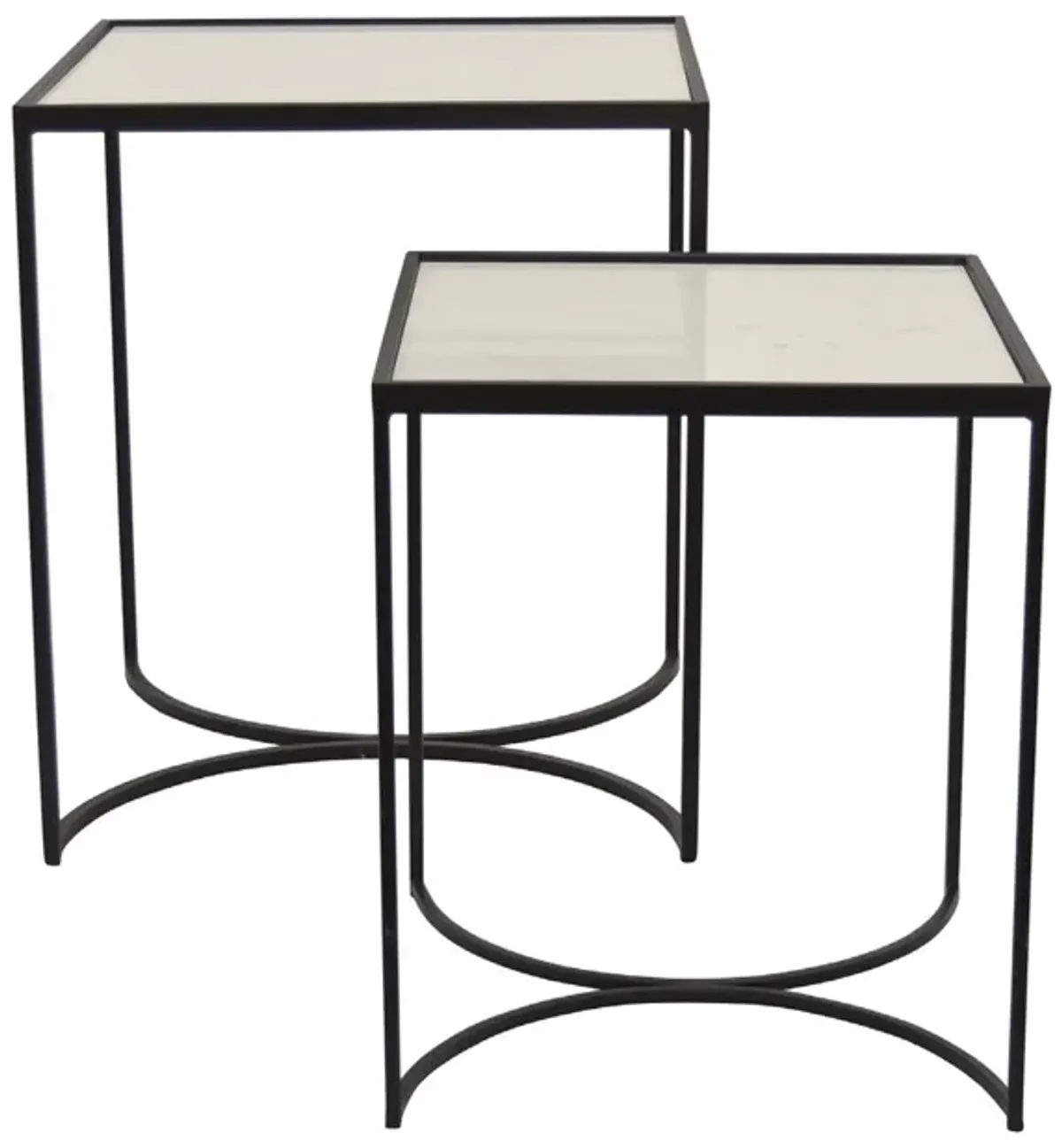 24 Inch Plant Stands Set of 2, White Marble Top, Minimalist Black Frame - Benzara