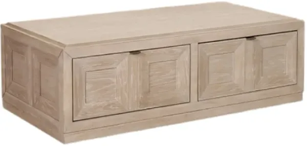 Kizie Coffee Table, 2 Drawers, Wheels, Tawny Brown Wood, 54 Inch - Benzara