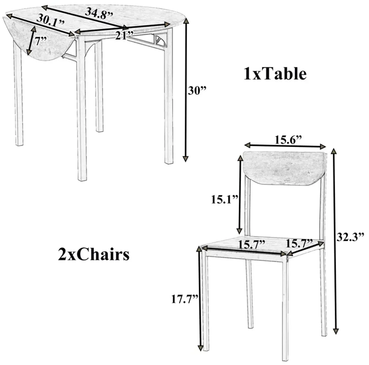 Merax Modern 3-Piece Round Dining Table Set