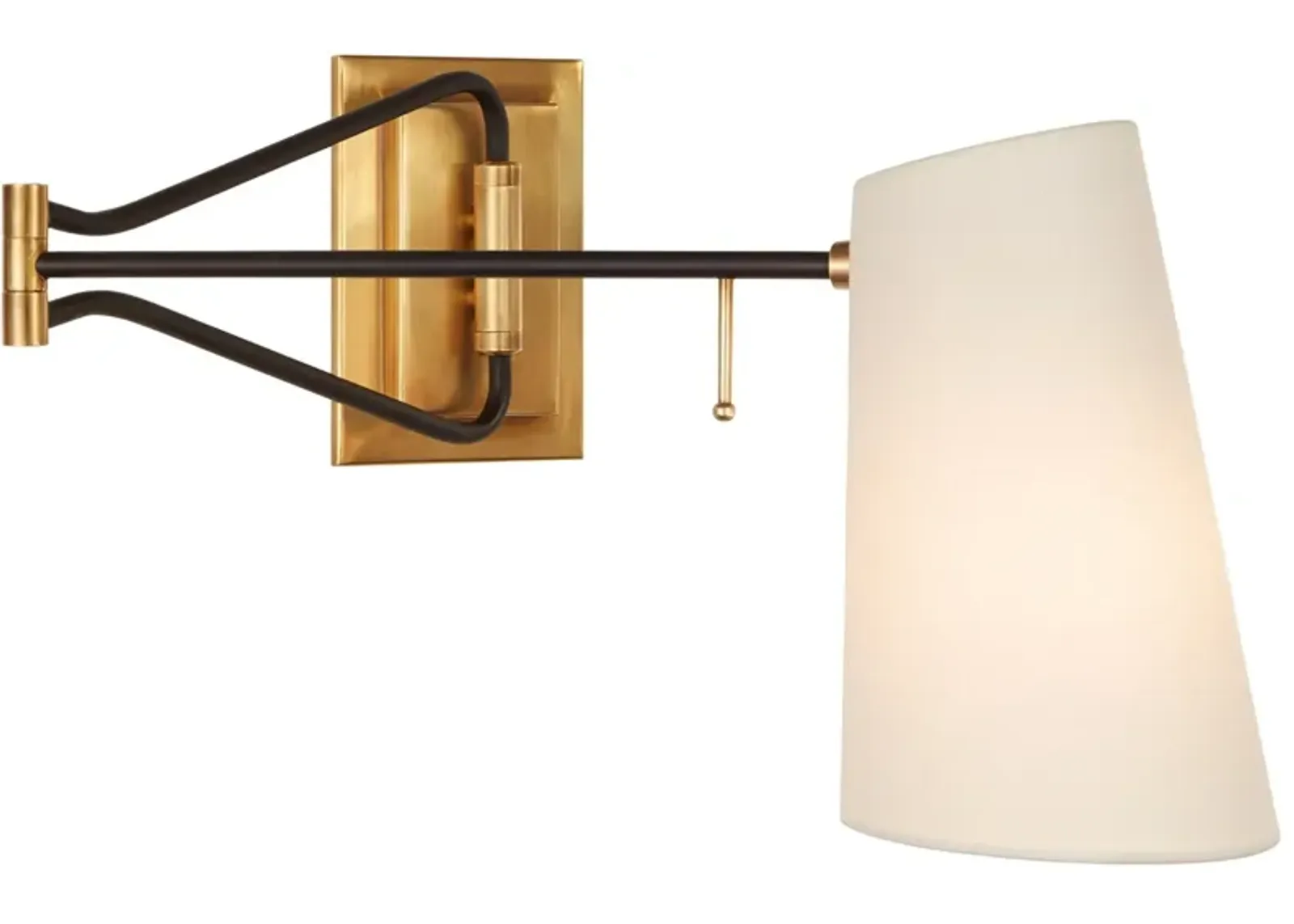 Keil Swing Arm Wall Light in Hand-Rubbed Antique Brass and Black with Linen Shade