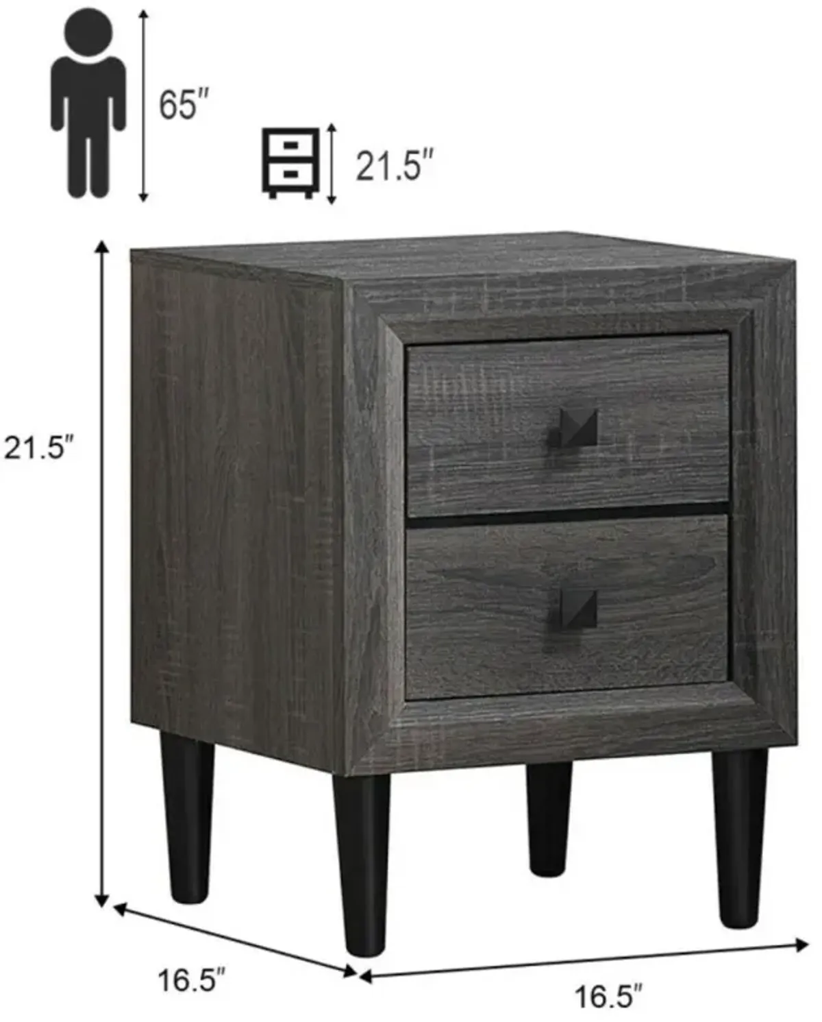 Hivvago Multipurpose Retro Bedside Nightstand with 2 Drawers