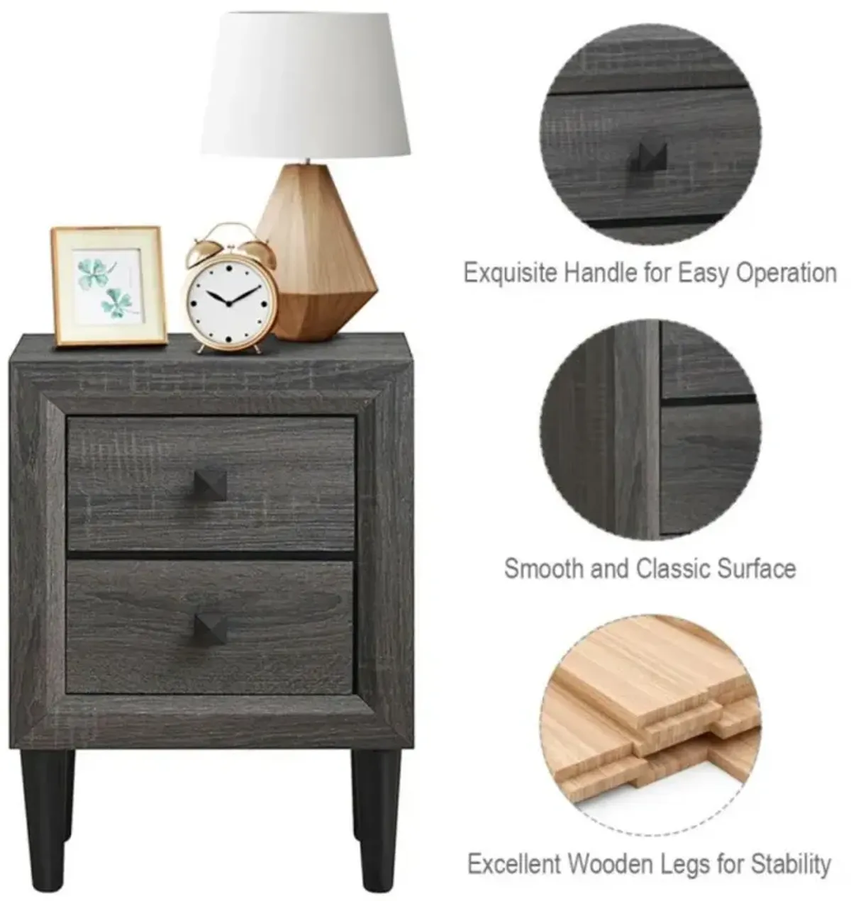 Hivvago Multipurpose Retro Bedside Nightstand with 2 Drawers