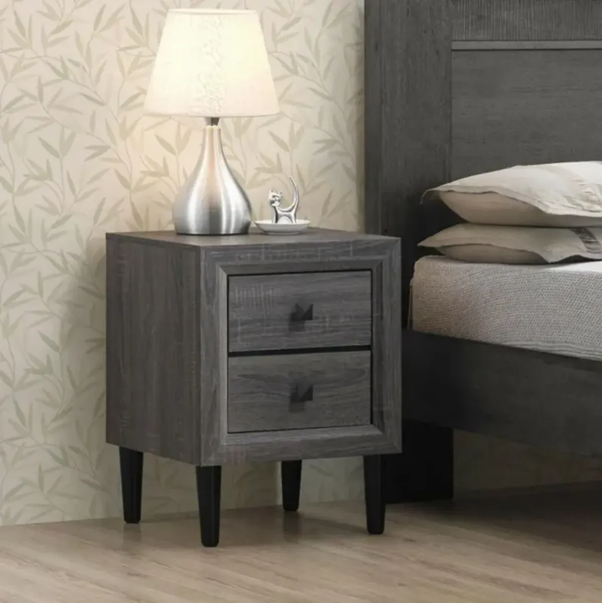 Hivvago Multipurpose Retro Bedside Nightstand with 2 Drawers