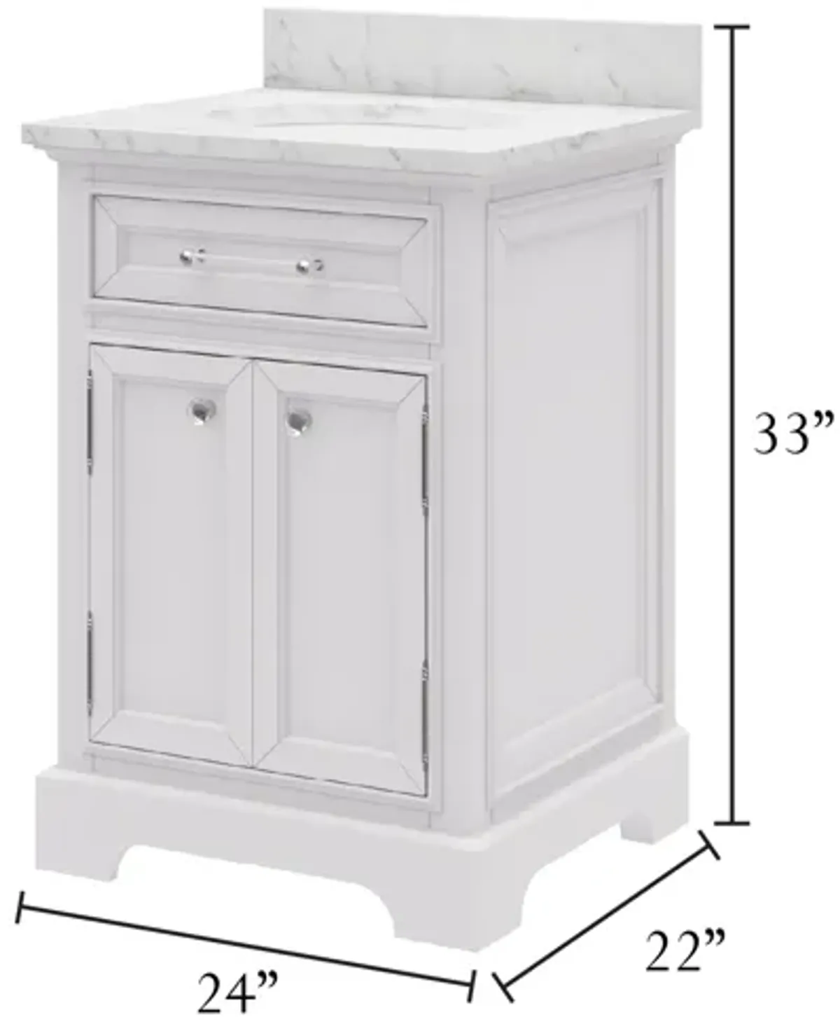 Derby 24 In. Single Sink Carrara White Marble Countertop Bath Vanity In Pure White