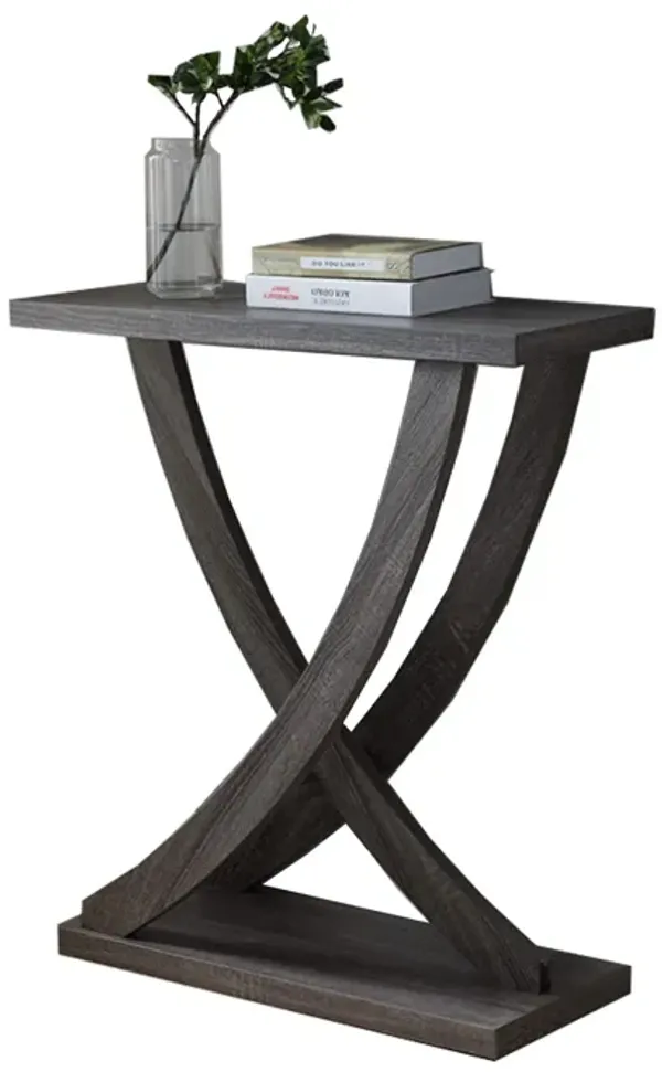 Wooden Console Sofa Side End Table with Curved Legs, Distressed Gray-Benzara