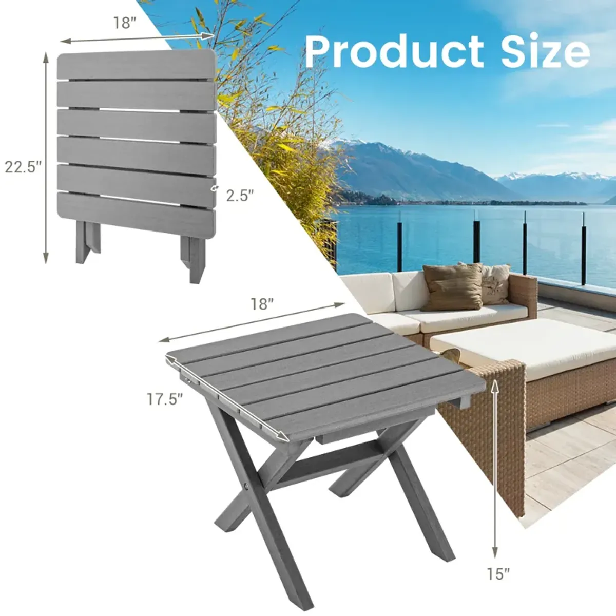 Outdoor Folding Side Table Foldable Weather-Resistant HDPE Adirondack Table