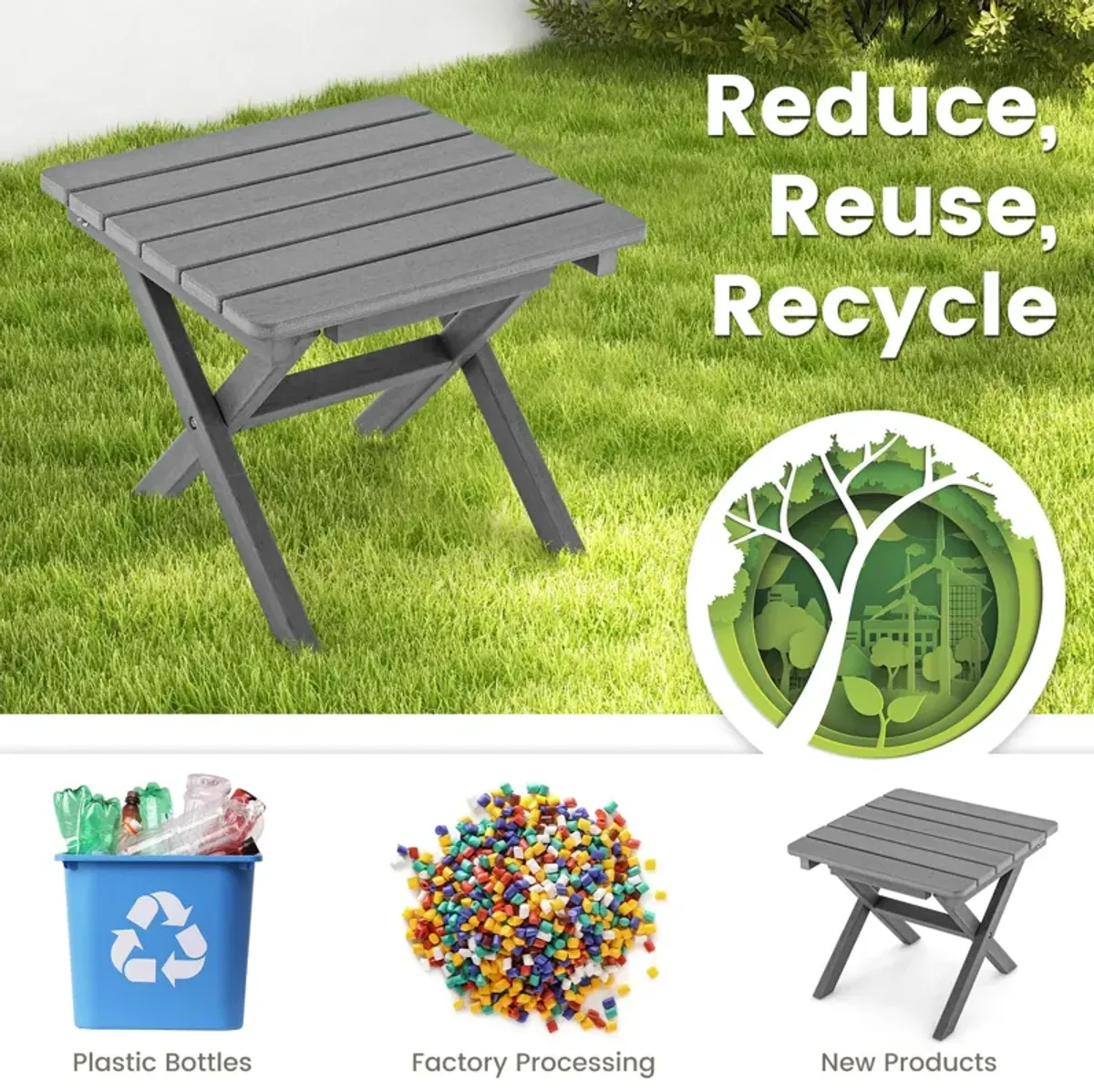 Outdoor Folding Side Table Foldable Weather-Resistant HDPE Adirondack Table