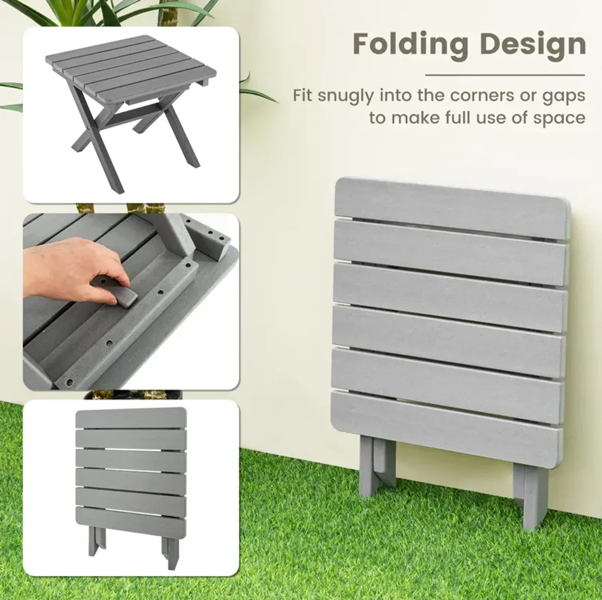 Outdoor Folding Side Table Foldable Weather-Resistant HDPE Adirondack Table