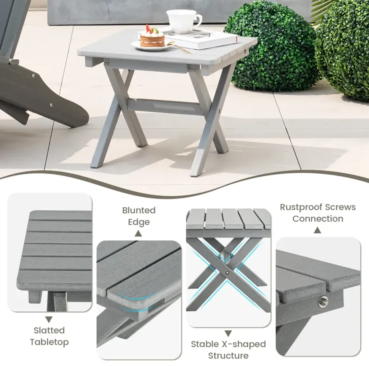 Outdoor Folding Side Table Foldable Weather-Resistant HDPE Adirondack Table