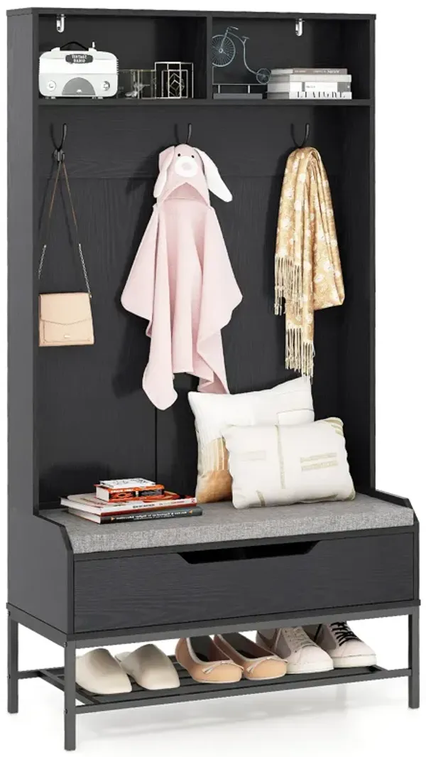 Modern Tall Hall Tree 4-in-1 with Cushioned Seat and Shoe Storage