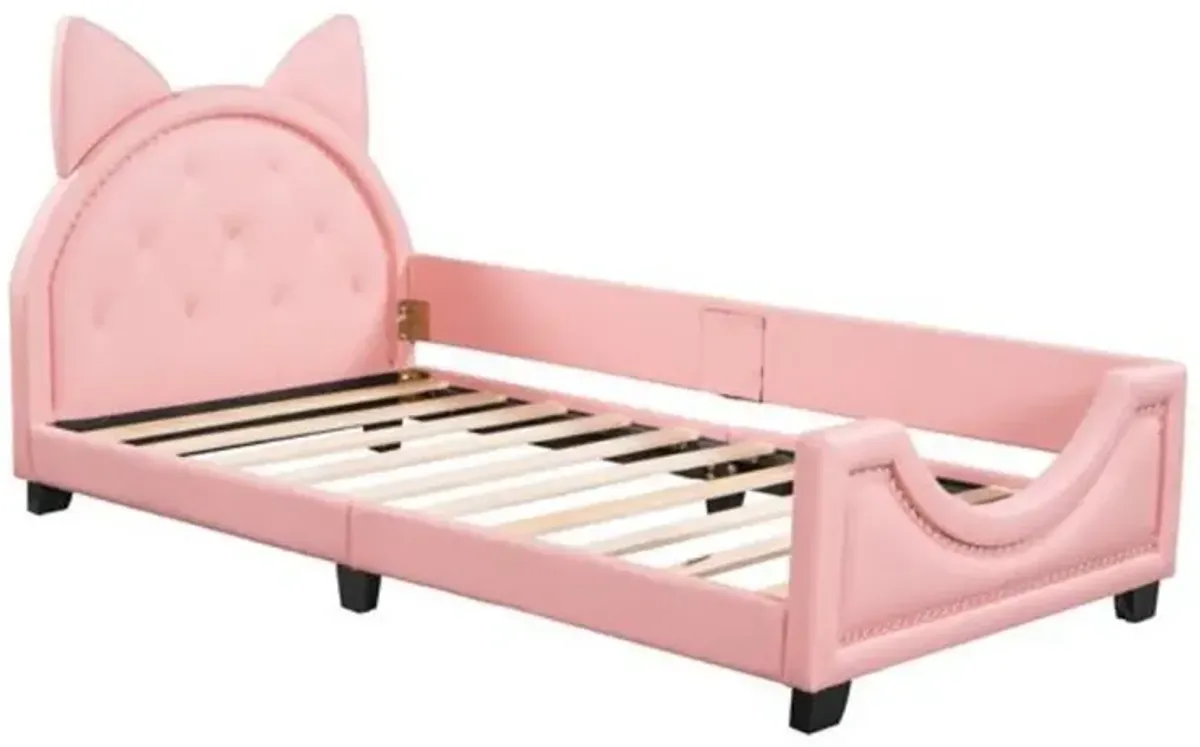 Upholstered Daybed with Cartoon Ear-Shaped Headboard for Cozy and Whimsical Bedroom Décor