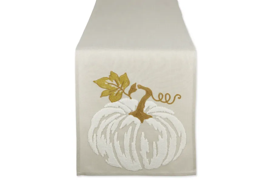 70" White Pumpkin with Golden Leaf Table Runner