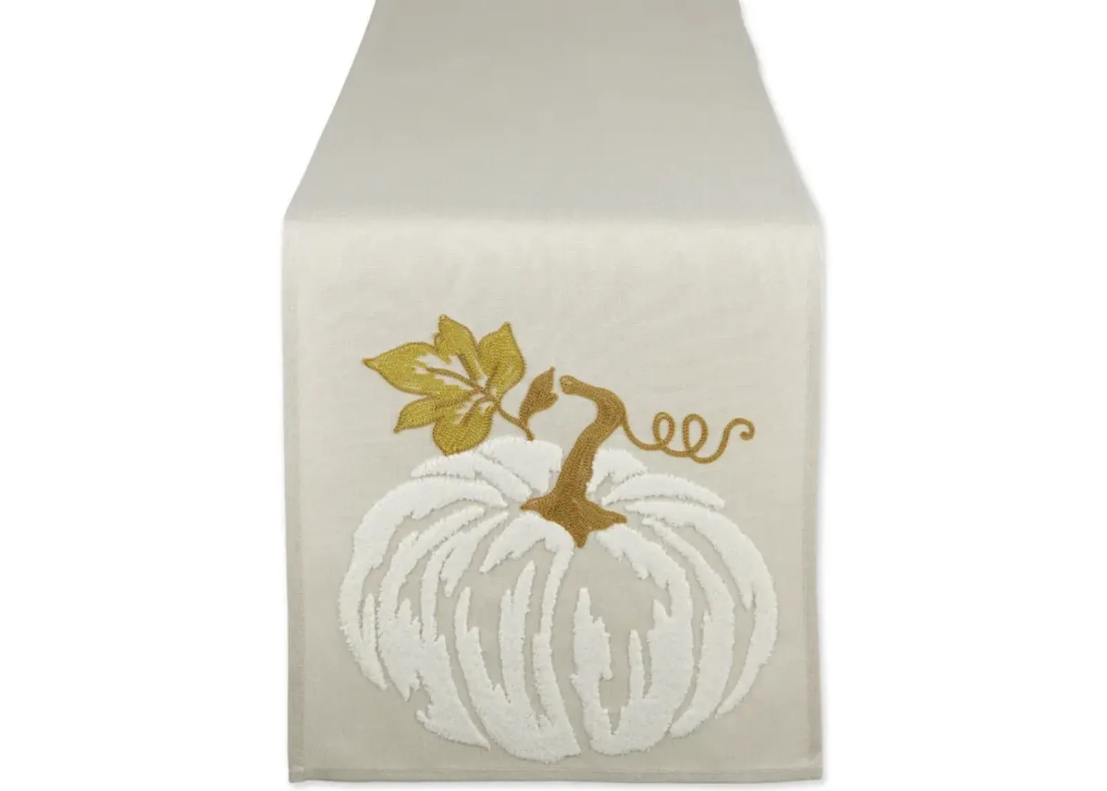 70" White Pumpkin with Golden Leaf Table Runner