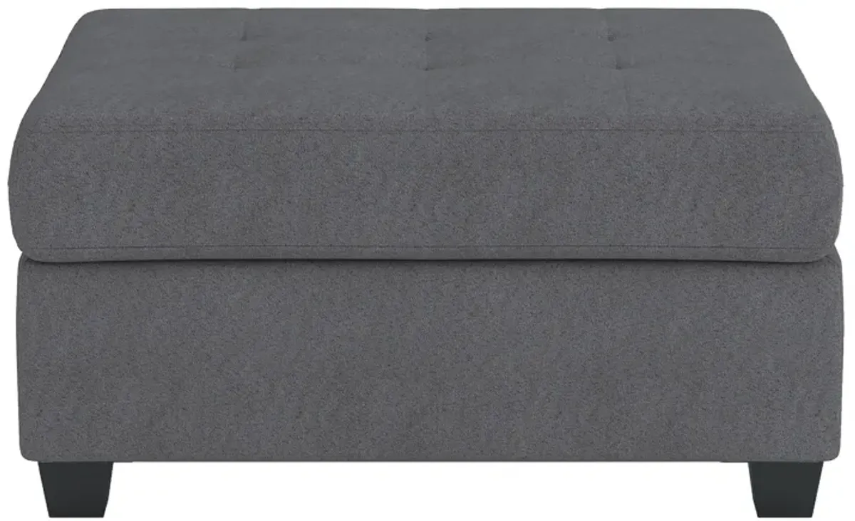 Aston 33 Inch Ottoman, Dark Gray Microfiber, Interior Storage, Solid Wood - Benzara