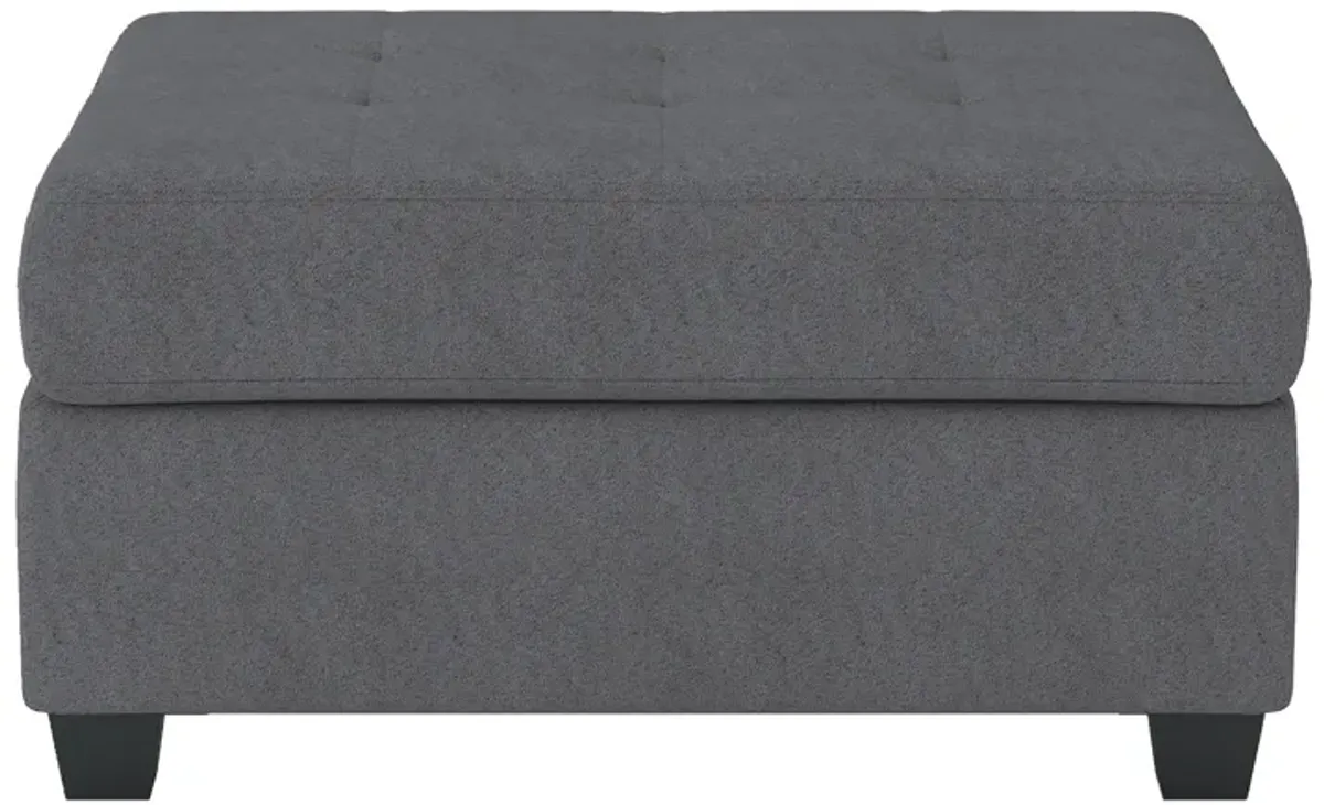 Aston 33 Inch Ottoman, Dark Gray Microfiber, Interior Storage, Solid Wood - Benzara