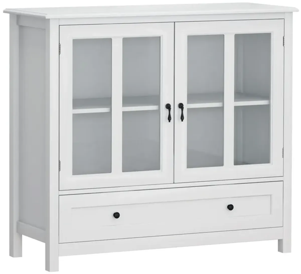 Buffet Storage Cabinet With Double Glass Doors And Unique Bell Handle