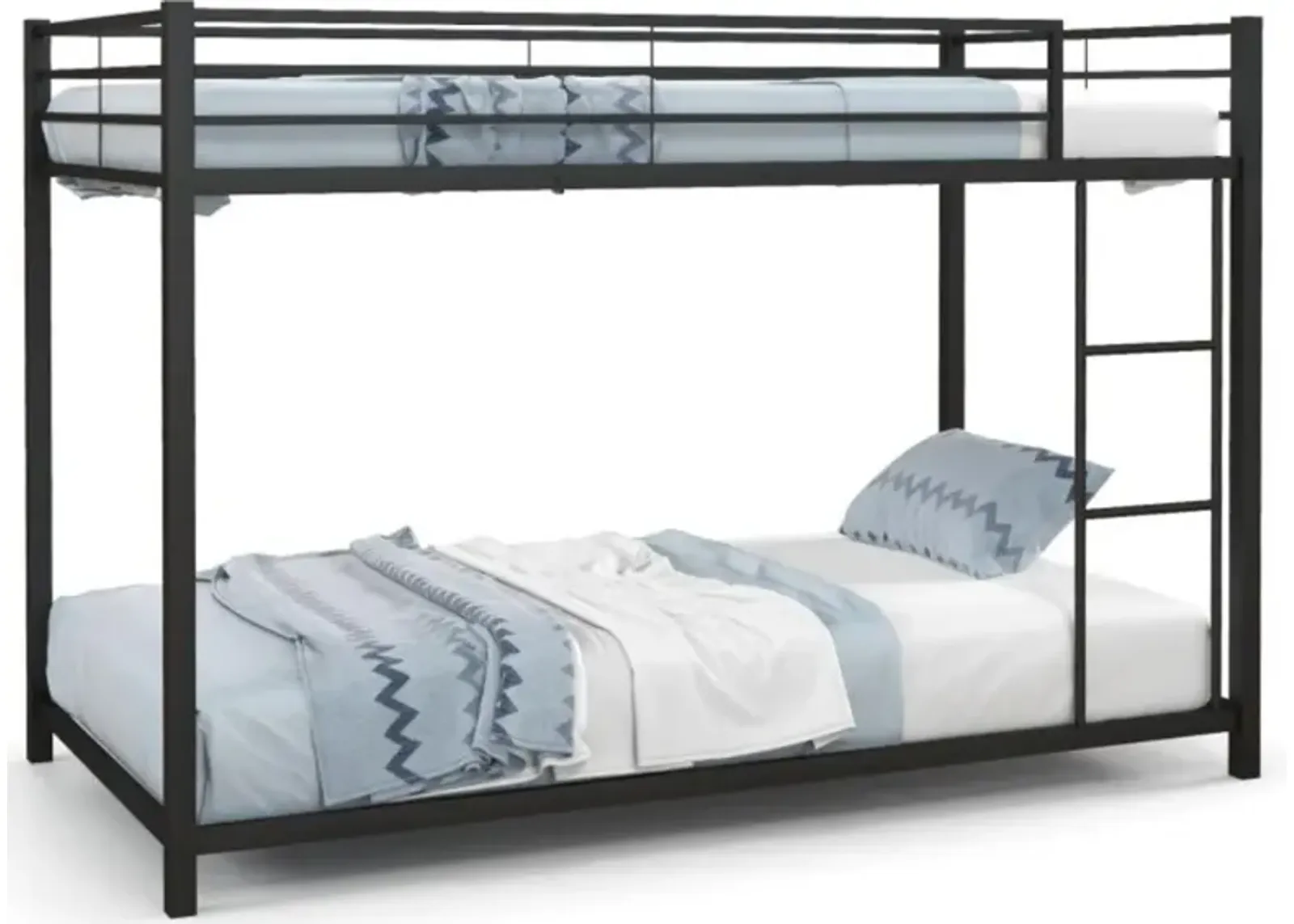 Low Profile Twin Over Twin Metal Bunk Bed with Full-length Guardrails-Black