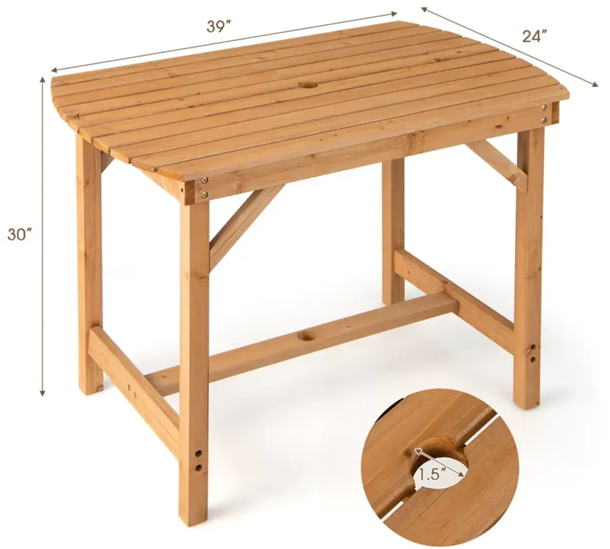 Outdoor Fir Wood Dining Table with Umbrella Hole