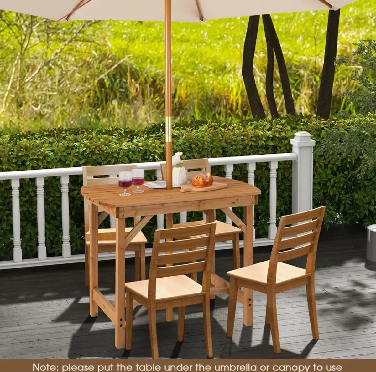 Outdoor Fir Wood Dining Table with Umbrella Hole