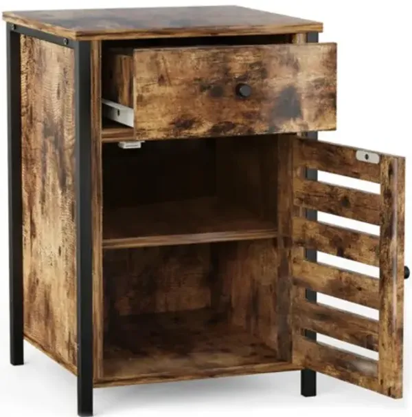 Hivvago Industrial Nightstand with Drawer and Adjustable Shelf