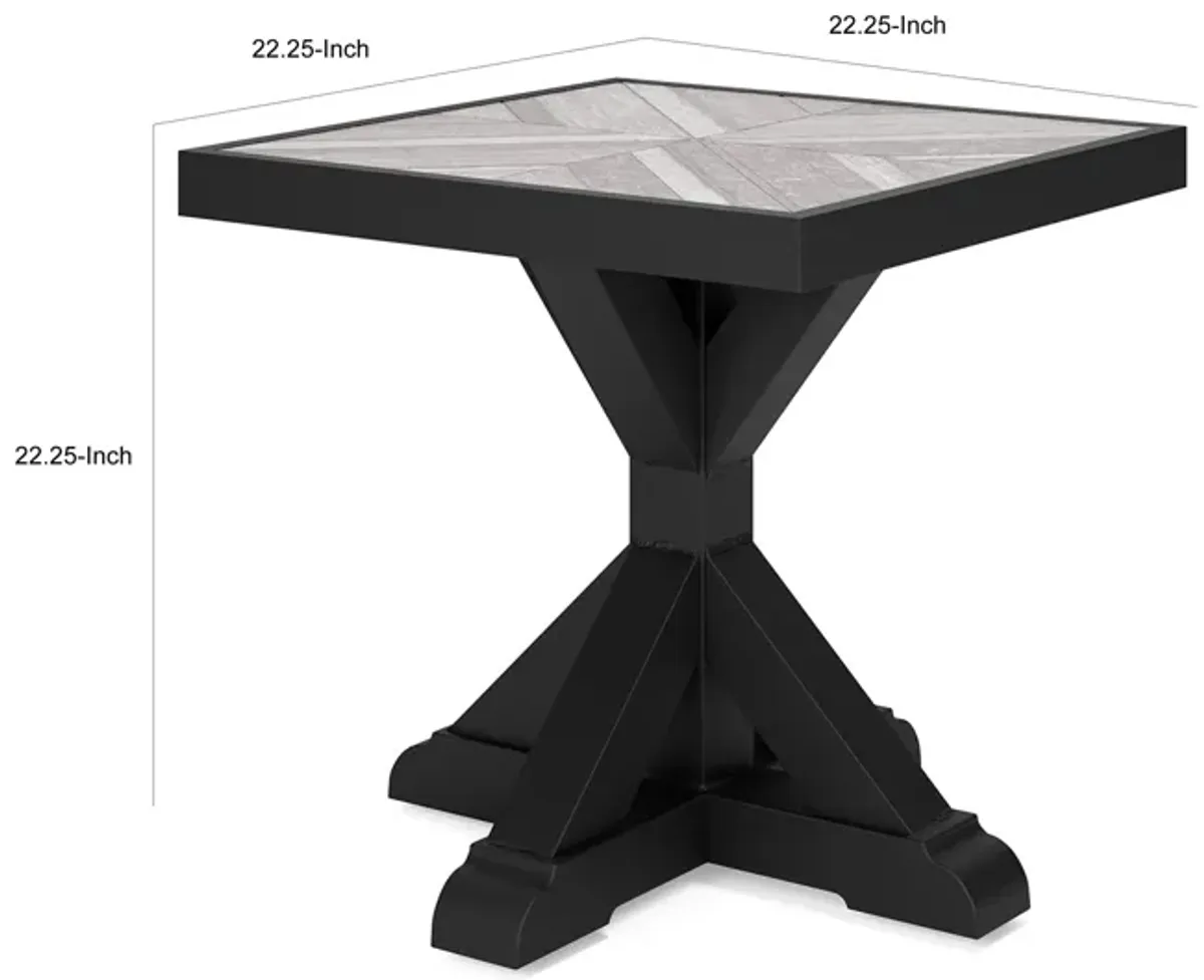 Tira 22 Inch Outdoor Side End Table, Tile Top, Black, Light Gray Finish - Benzara