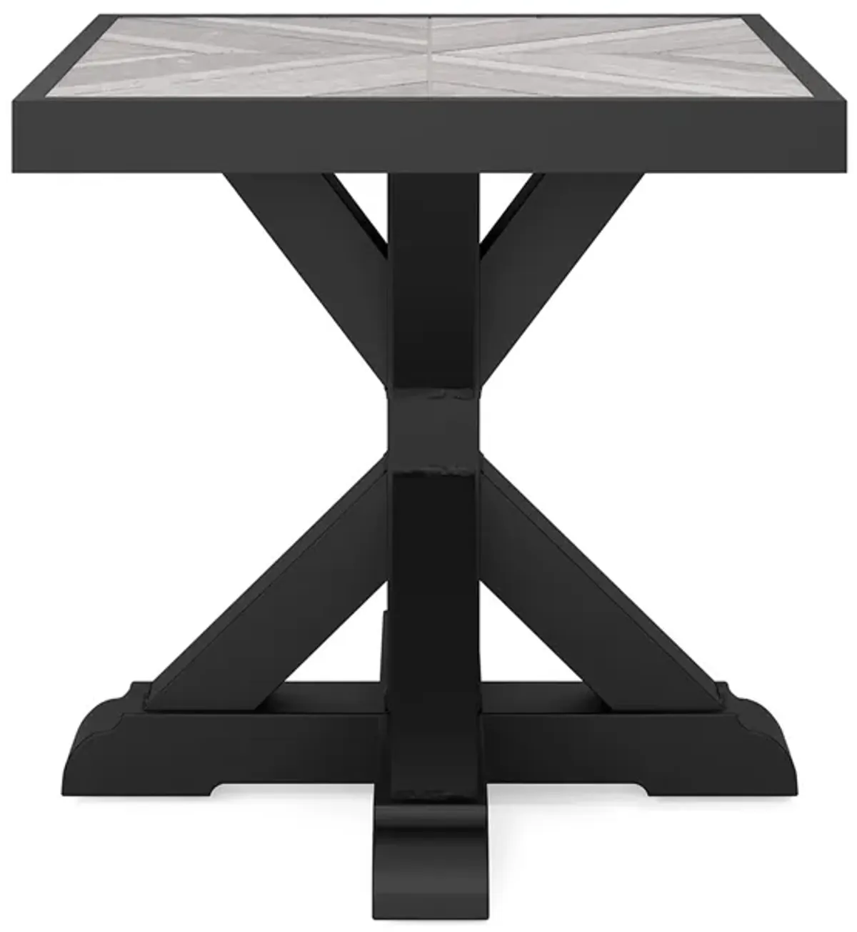 Tira 22 Inch Outdoor Side End Table, Tile Top, Black, Light Gray Finish - Benzara