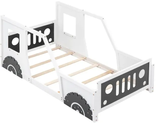 Whisen Twin Size Classic Car-Shaped Platform Bed with Wheels - White